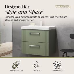 Balterley Wall Hung 2 Drawers Vanity Unit - Thin-Edge Basin 600mm, Satin Green - thumbnail 2