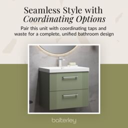 Balterley Wall Hung 2 Drawers Vanity Unit - Thin-Edge Basin 600mm, Satin Green - thumbnail 7