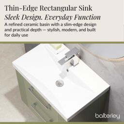 Balterley Wall Hung 2 Drawers Vanity Unit - Thin-Edge Basin 600mm, Satin Green - thumbnail 4