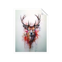 "Warren Reed - Designer Watercolour Splashart Stag Face Unframed Art Print - Size: W12"" x H16""" - thumbnail 2