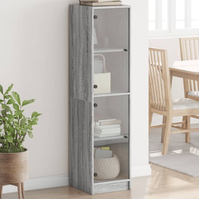 Berkfield Home Highboard with Glass Doors Grey Sonoma 35x37x142 cm - Size: 35 x 37 x 142 cm - image 1