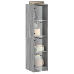 Berkfield Home Highboard with Glass Doors Grey Sonoma 35x37x142 cm - Size: 35 x 37 x 142 cm - thumbnail 5
