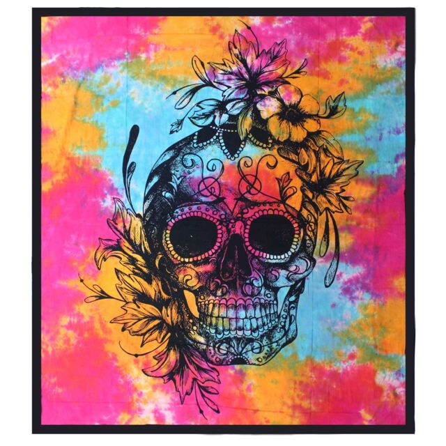 KDMD Double Cotton Bedspread + Wall Hanging - Day of the Dead Skull
