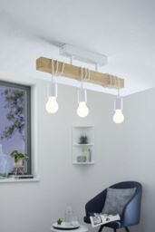 Loops Ceiling Spot Light & 2x Matching Wall Lights White & Wood Trendy Hanging Lamp - thumbnail 4
