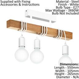 Loops Ceiling Spot Light & 2x Matching Wall Lights White & Wood Trendy Hanging Lamp - thumbnail 2