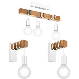 Loops Ceiling Spot Light & 2x Matching Wall Lights White & Wood Trendy Hanging Lamp - thumbnail 1