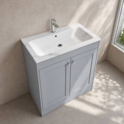 Balterley 800mm Floor Standing 2 Door Unit, Stone Basin 1 Tap Hole - Satin Grey - thumbnail 3
