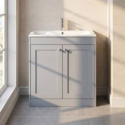 Balterley 800mm Floor Standing 2 Door Unit, Stone Basin 1 Tap Hole - Satin Grey - thumbnail 6