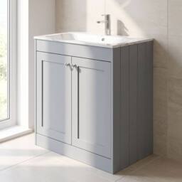 Balterley 800mm Floor Standing 2 Door Unit, Stone Basin 1 Tap Hole - Satin Grey - thumbnail 4