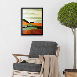 "Artery8 Wall Art Print Abstract Eclectic Tangerine & Olive Nature Landscape Linocut Minimalism Drawing Art Framed in Black - Size: W12"" x H16""" - thumbnail 2