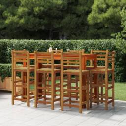 Berkfield Home 9 Piece Garden Bar Set Solid Wood Acacia in Brown - thumbnail 1