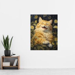 "Artery8 Contented Grinning Ginger Cat Wildflower Meadow Oil Painting Extra Large XL Unframed Wall Art Poster Print - Size: W24"" x H32""" - thumbnail 4
