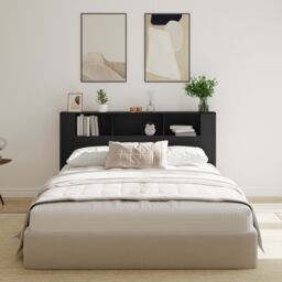 Berkfield Home Headboard Cabinet in Black Oak - 180x18.5x102.5 cm, Made from Engineered Wood - Size: 180x18.5x102.5 cm - thumbnail 4