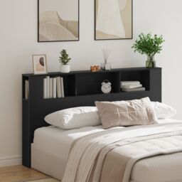 Berkfield Home Headboard Cabinet in Black Oak - 180x18.5x102.5 cm, Made from Engineered Wood - Size: 180x18.5x102.5 cm