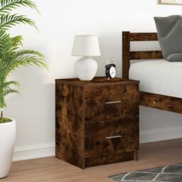 Berkfield Home Bedside Cabinet with 2 Drawers Smoked Oak 40x36x50 cm in Brown - Size: 40 x 36 x 50 cm - thumbnail 3