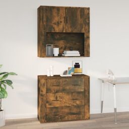 Berkfield Home Wall Cabinet Smoked Oak 80x33x80 cm Engineered Wood in Brown - Size: 80 x 33 x 80 cm - thumbnail 1