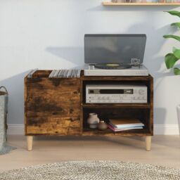 Berkfield Home Record Cabinet Smoked Oak 84.5x38x48 cm Engineered Wood in Brown - thumbnail 3