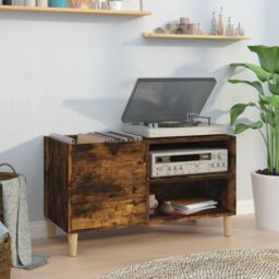 Berkfield Home Record Cabinet Smoked Oak 84.5x38x48 cm Engineered Wood in Brown