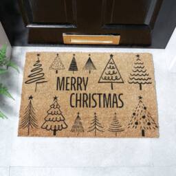 Artsy Mats Merry Christmas Tree Pattern Coir Doormat (60 x 40cm) in Brown - Size: 40 x 60 cm - thumbnail 1