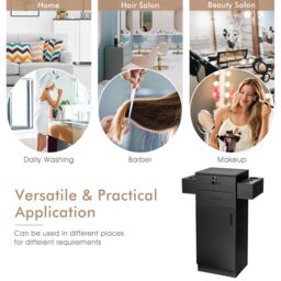 Gymax Beauty Salon Storage Cabinet Locking Beauty Styling Equipment Station in Black - thumbnail 8
