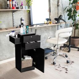 Gymax Beauty Salon Storage Cabinet Locking Beauty Styling Equipment Station in Black - thumbnail 3