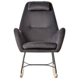 Wyld and Coco Grey Velvet Rocking Chair - Wooden Rockers Metal Legs - thumbnail 3