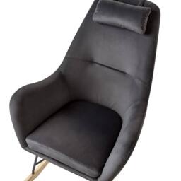 Wyld and Coco Grey Velvet Rocking Chair - Wooden Rockers Metal Legs - thumbnail 6