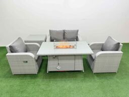 Fimous Light Grey PE Wicker Rattan Garden Furniture Set Sofa Set Reclining Chair Firepit Dining Table 4 Seater With Side Table - thumbnail 2