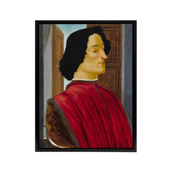 "Artery8 Giuliano de Medici Portrait Botticelli Vintage Framed Canvas Wall Art - Size: W12"" x H16""" - image 1