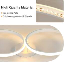 Goeco LED Ceiling Light, 36W, Modern Design, 3000K, for Bedroom Hallway 54cm in White - thumbnail 6