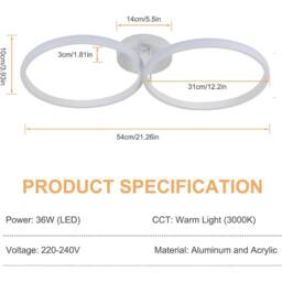 Goeco LED Ceiling Light, 36W, Modern Design, 3000K, for Bedroom Hallway 54cm in White - thumbnail 4