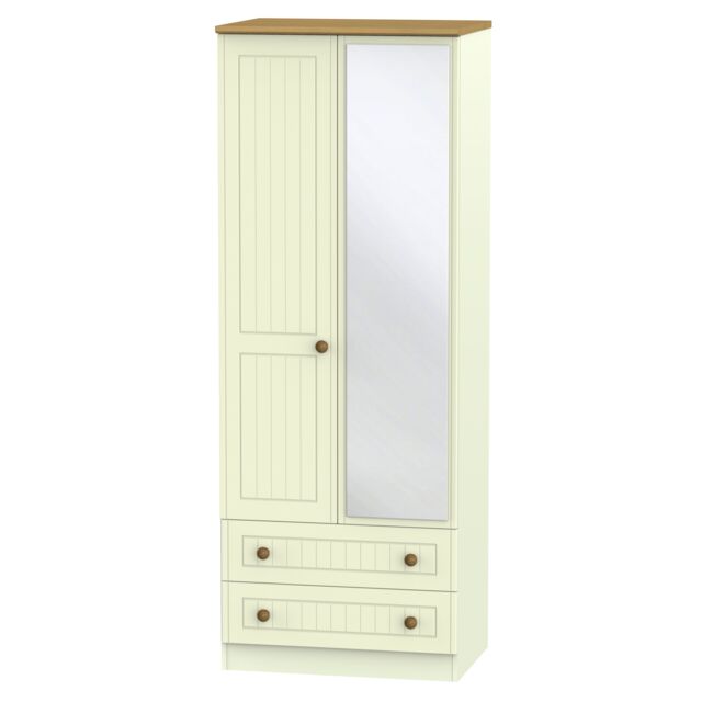 Ready Assembled 2 U Lancaster Tall 2 Door 2drw Mirrored Wardrobe (Ready Assembled) in Cream