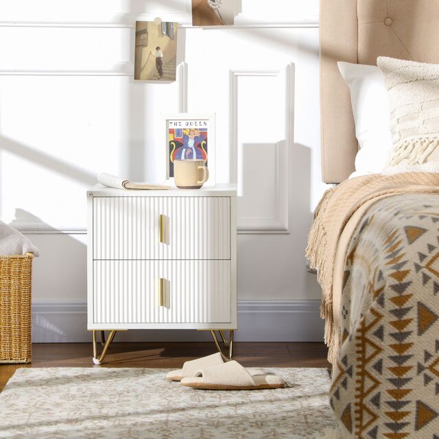 HOMCOM Bedside Table with 2 Drawers Bedside Cabinet with Metal Frame in White - image 1
