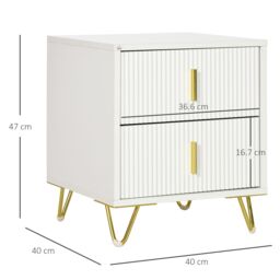 HOMCOM Bedside Table with 2 Drawers Bedside Cabinet with Metal Frame in White - thumbnail 3