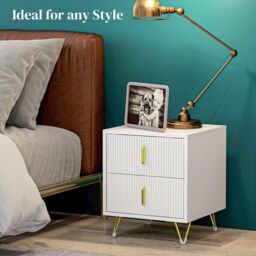 HOMCOM Bedside Table with 2 Drawers Bedside Cabinet with Metal Frame in White - thumbnail 4