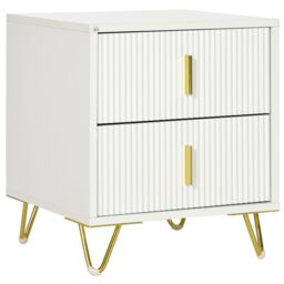 HOMCOM Bedside Table with 2 Drawers Bedside Cabinet with Metal Frame in White - thumbnail 2