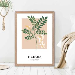 ARTZE Beige & Green Wildflower Flower Market Minimalist Framed Print SIZE: A4 with Oak Frame - thumbnail 2