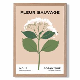 ARTZE Beige & Green Wildflower Flower Market Minimalist Framed Print SIZE: A4 with Oak Frame - thumbnail 1