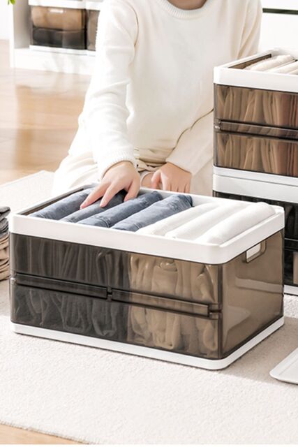 Living and Home 40 x 25 x 20cm Foldable Clothes Wardrobe Drawer Storage Box with Lid in Brown - Size: 40 x 25 x 20 cm - image 1