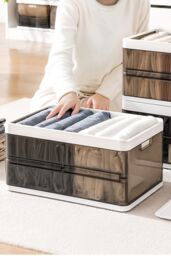 Living and Home 40 x 25 x 20cm Foldable Clothes Wardrobe Drawer Storage Box with Lid in Brown - Size: 40 x 25 x 20 cm - thumbnail 1