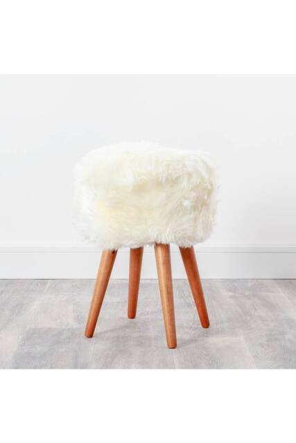 Native Natural Sheepskin Stool - Wooden Legs in Natural - image 1