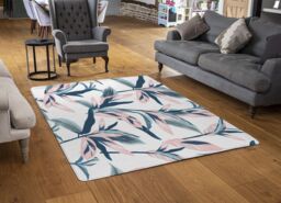 Benjamin Tate Design Winter Pink & Blue Flowers Rug in Natural - Size: Large - thumbnail 2