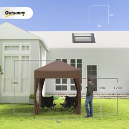 OUTSUNNY 2mx2m Pop Up Gazebo Party Tent Canopy Marquee with Storage Bag in Brown - thumbnail 3