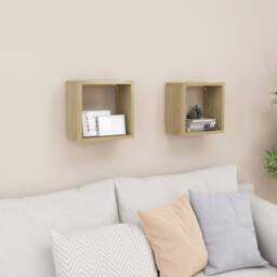 Berkfield Home Wall Cube Shelves 2 pcs Sonoma Oak 26x15x26 cm in Brown - Size: 26 x 15 x 26 cm - thumbnail 2