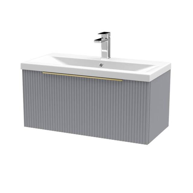 Balterley Fluted Front Wall Hung 1 Drawer Vanity Basin Unit, Satin Grey, 800mm in Grey - image 1