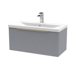 Balterley Fluted Front Wall Hung 1 Drawer Vanity Basin Unit, Satin Grey, 800mm in Grey