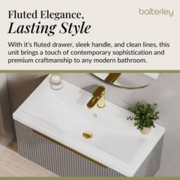 Balterley Fluted Front Wall Hung 1 Drawer Vanity Basin Unit, Satin Grey, 800mm in Grey - thumbnail 4