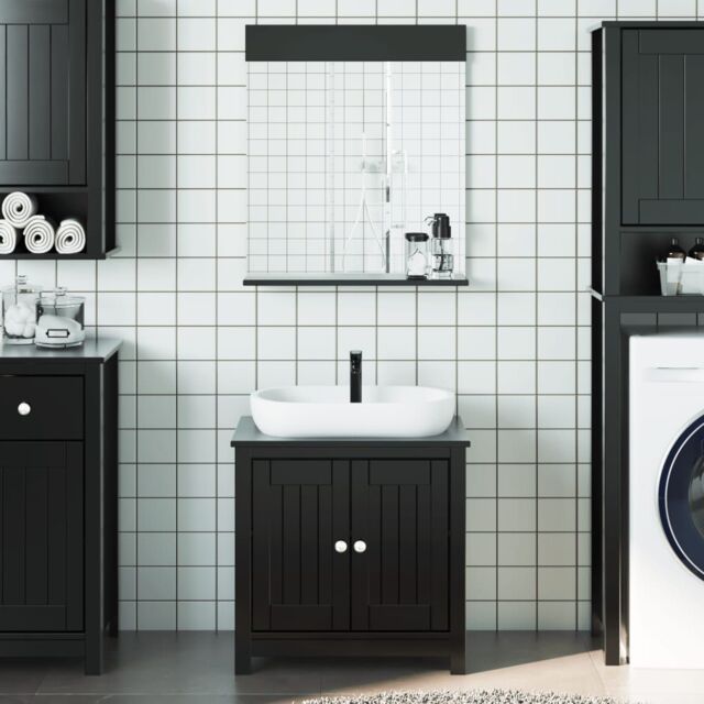 Berkfield Home 2 Piece Bathroom Furniture Set BERG Black Solid Wood Pine - image 1