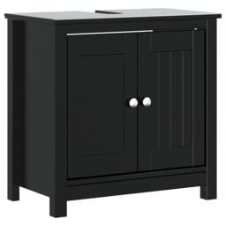 Berkfield Home 2 Piece Bathroom Furniture Set BERG Black Solid Wood Pine - thumbnail 3