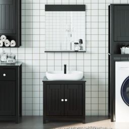 Berkfield Home 2 Piece Bathroom Furniture Set BERG Black Solid Wood Pine - thumbnail 1